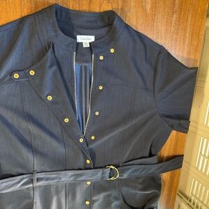 Calvin Klines Coat Dress. Navy with gold snaps and zip. 18W